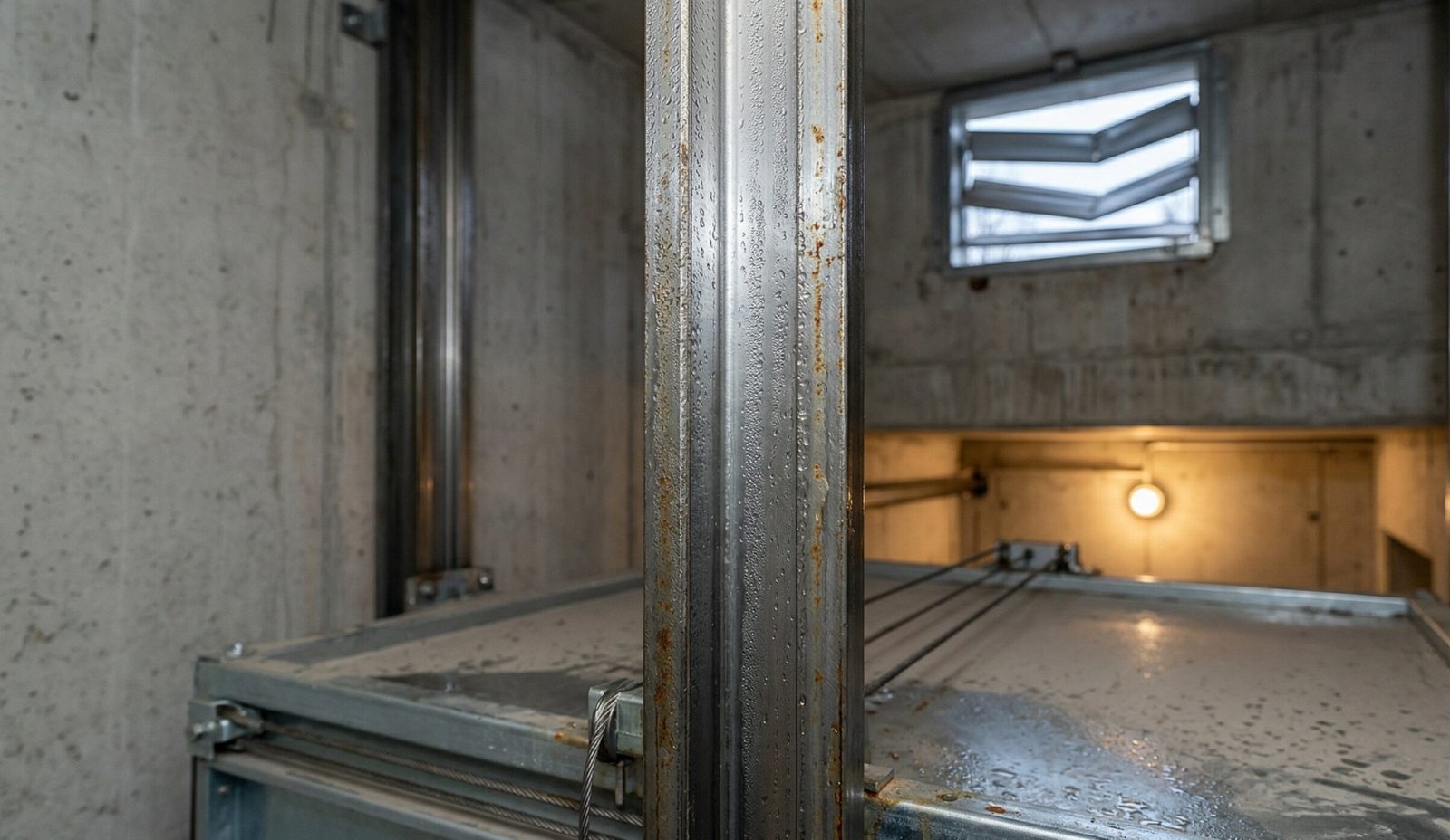 Kondenswasser an Aufzugsschienen