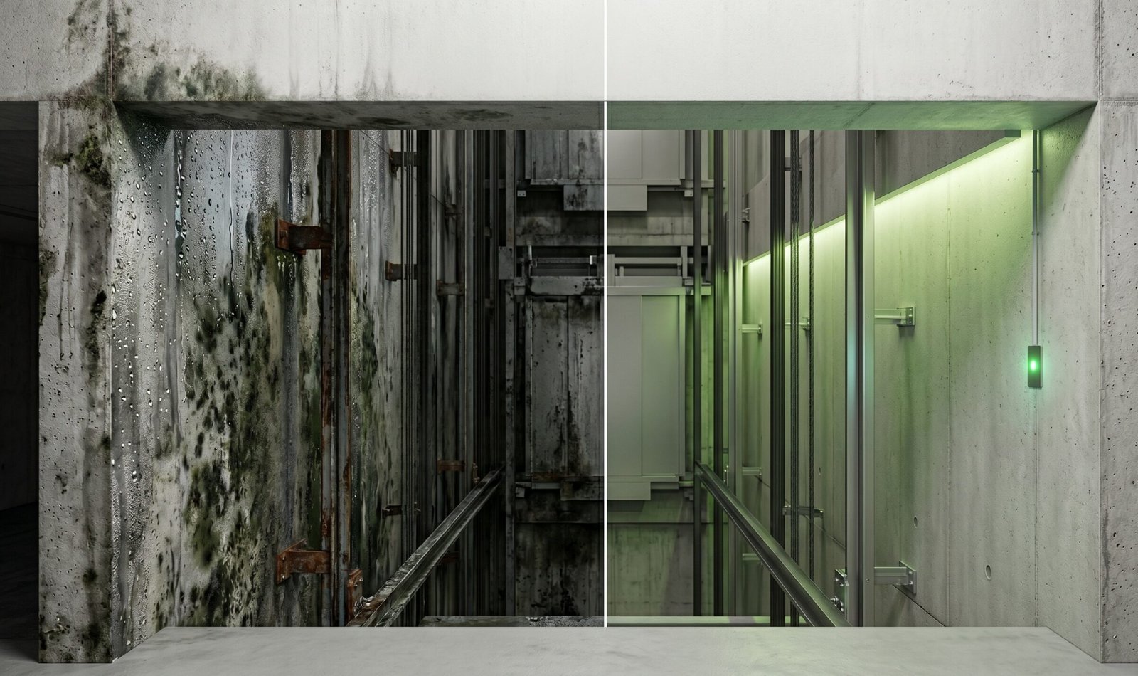 Verdeckter Schimmel im Aufzugsschacht